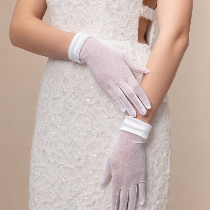 Photograph: Perfect Bridal Ivory Short Tulle Gloves with Satin Cuff