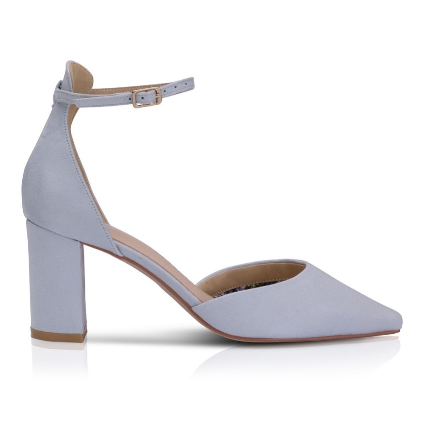 Photograph: Perfect Bridal Liberty Blue Suede Block Heel Ankle Strap Court Shoes