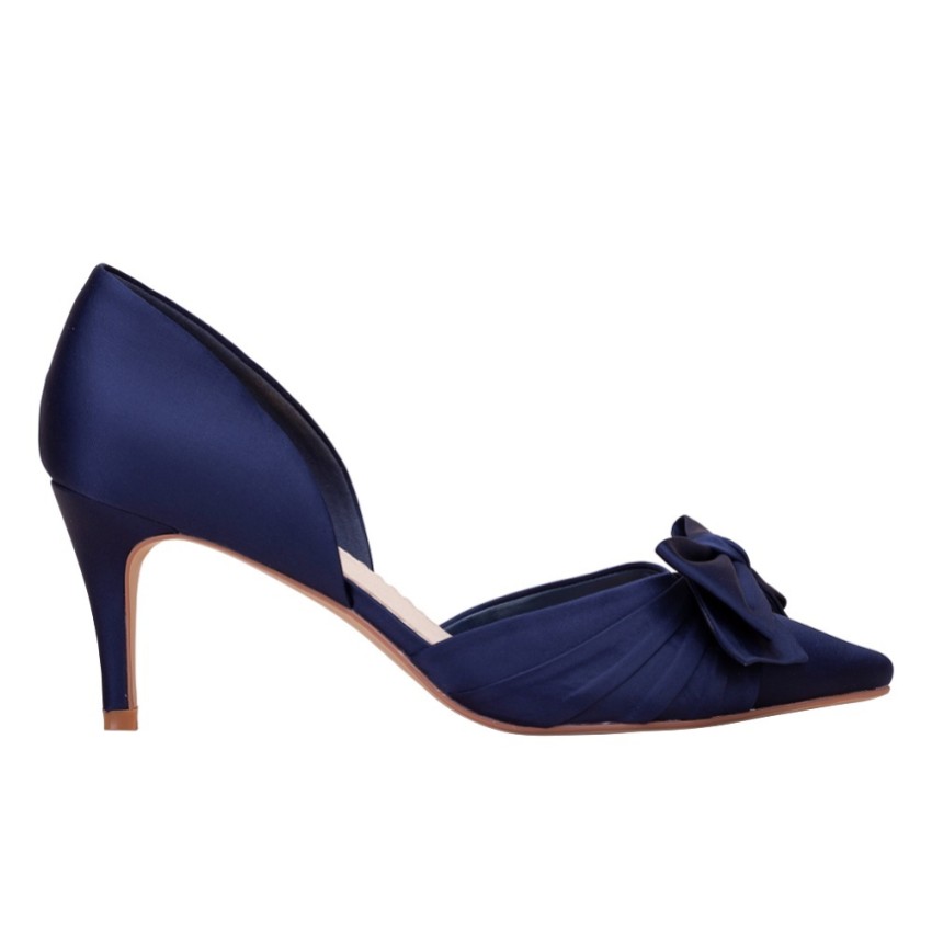 Photograph: Perfect Bridal Margo Midnight Satin Mid Heel Bow Court Shoes