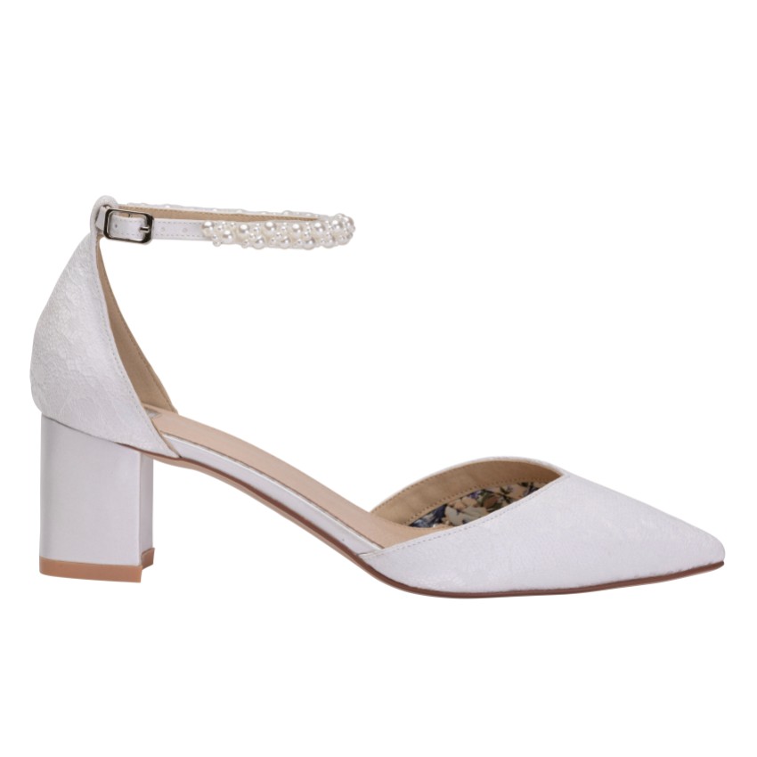 Photograph: Perfect Bridal Natalie Ivory Lace Low Block Heel Pearl Ankle Strap Shoes