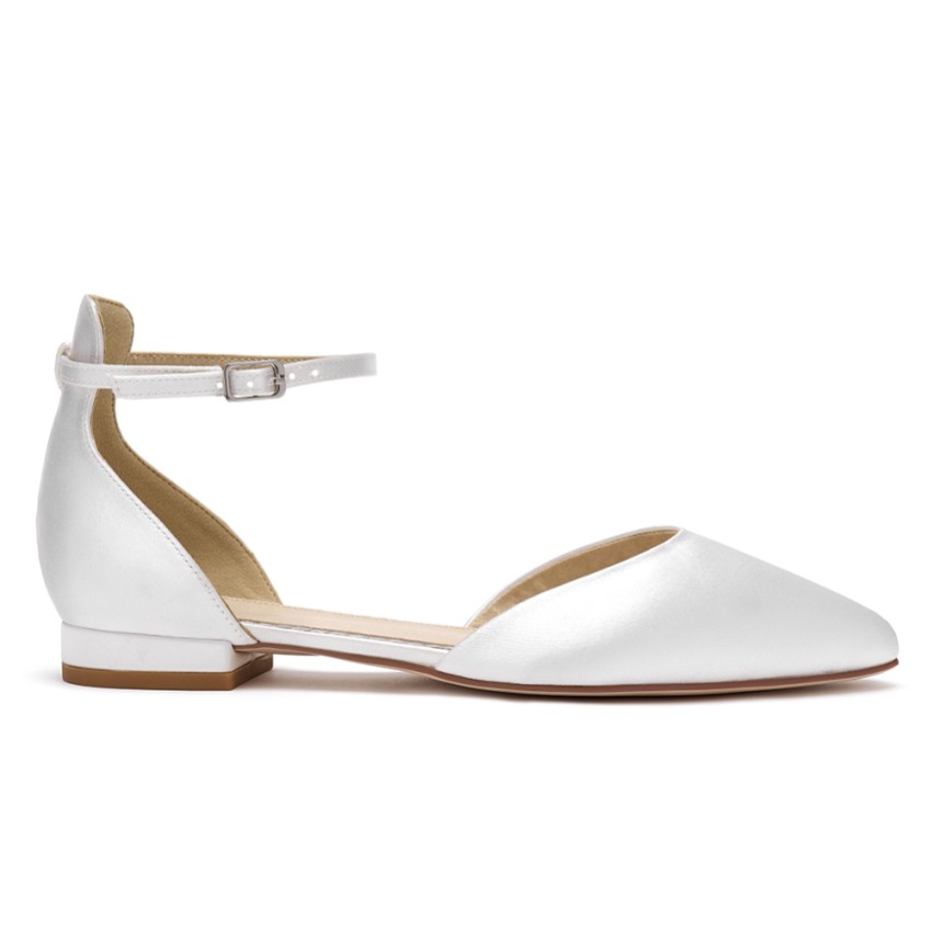 Photograph: Perfect Bridal Tilly Dyeable Ivory Satin Ankle Strap Flats (Wide Fit)
