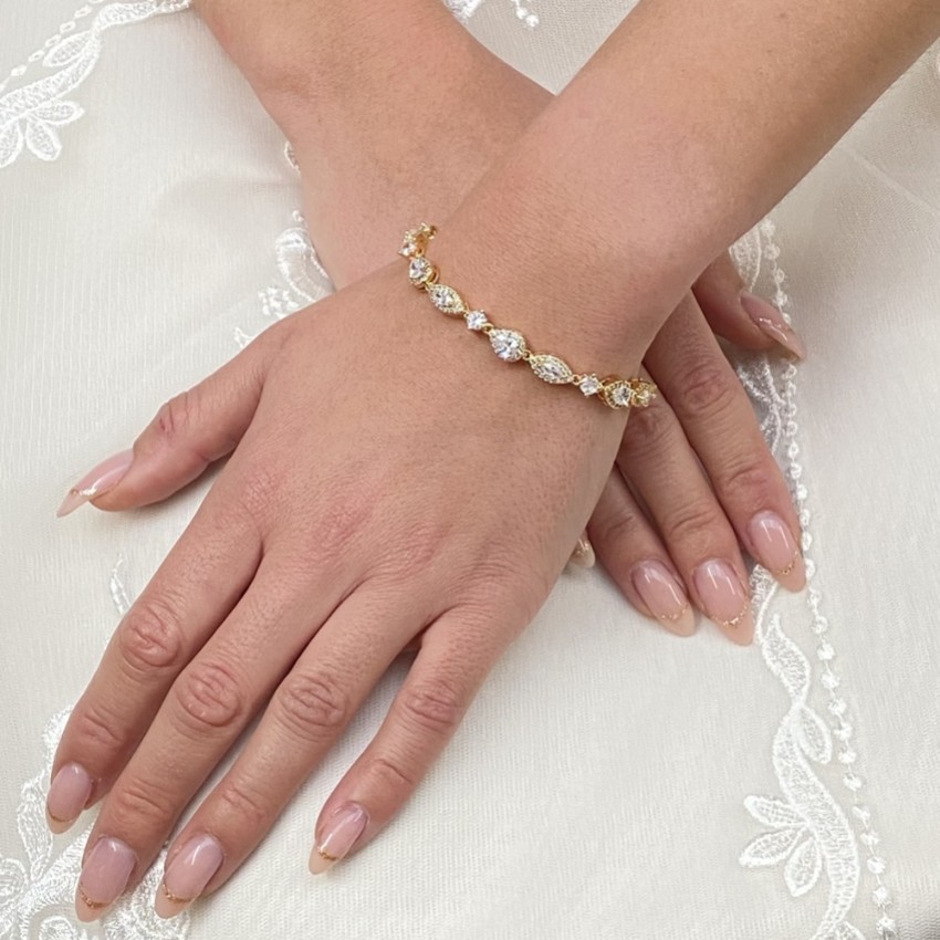 Fotografia: Pulseira de casamento em paládio com zircónia cúbica (dourada)