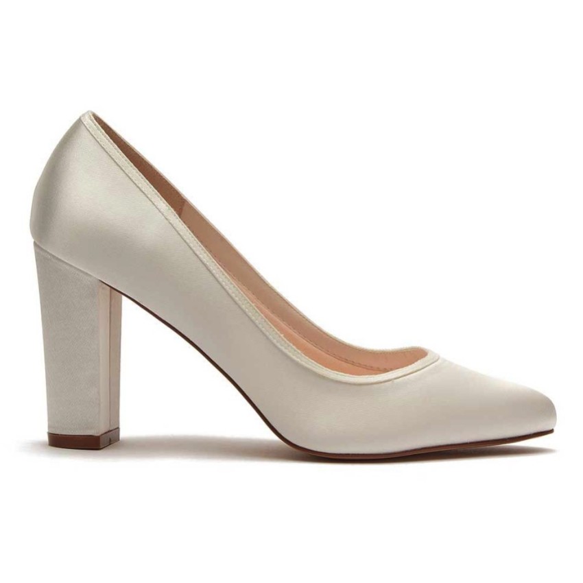 Photograph: Rainbow Club Keily Dyeable Ivory Satin Block Heel Court Shoes