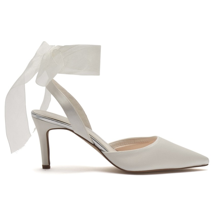 Photograph: Rainbow Club Mimi Ivory Chiffon Ribbon Bow Pointed Slingback Heels