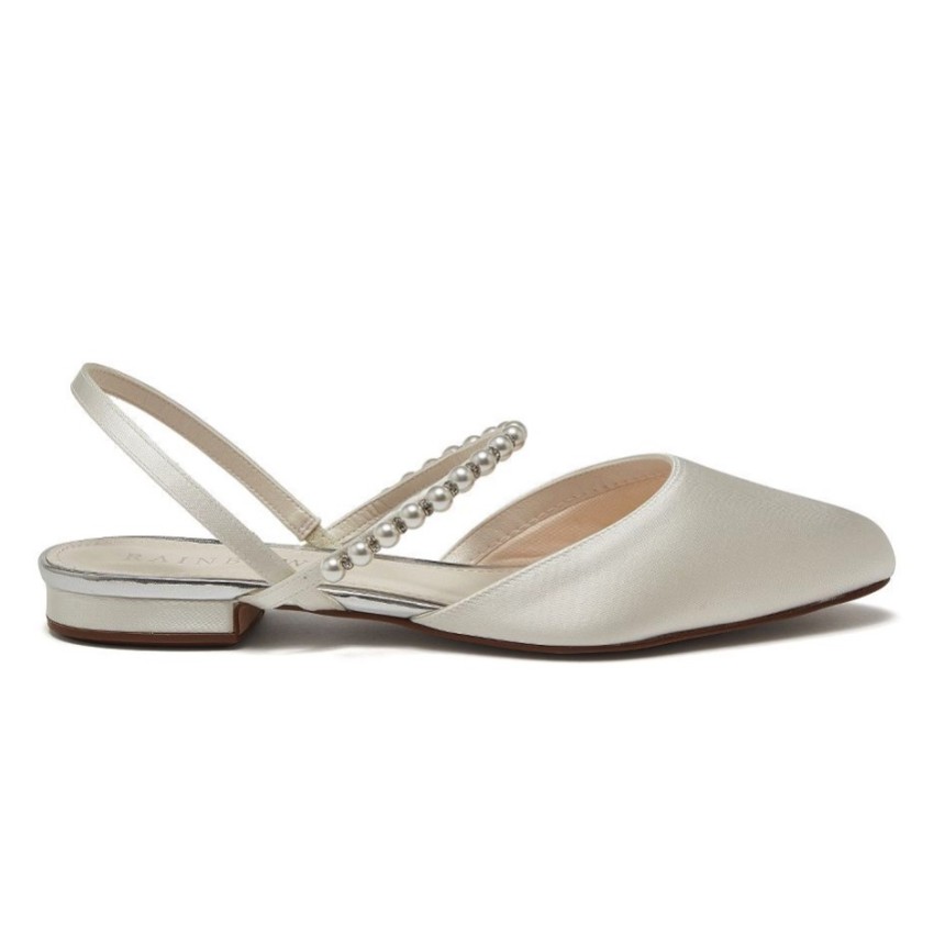 Photograph: Rainbow Club Romi Dyeable Ivory Satin Slingback Pumps with Pearl Detail