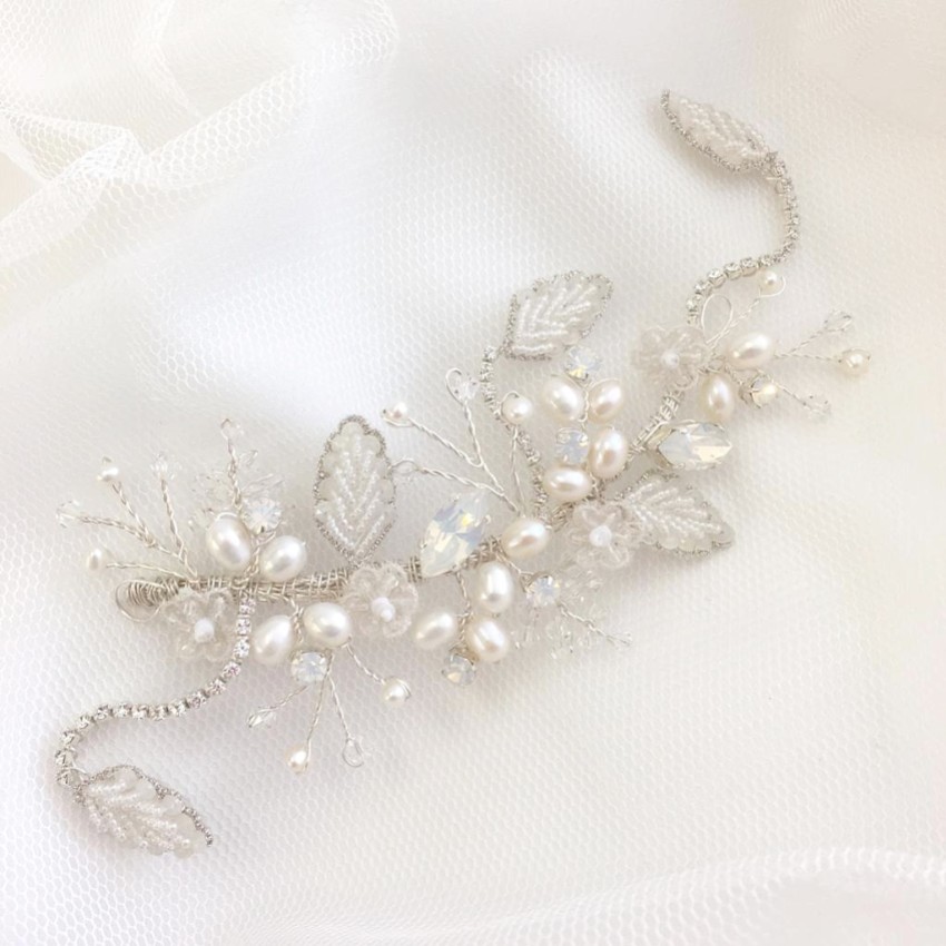 Photograph: Rebekah Freshwater Pearl and Opal Crystal Floral Hair Vine