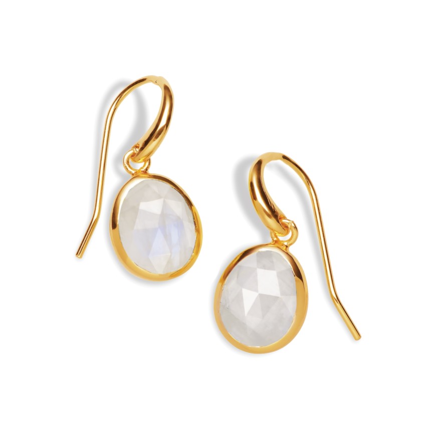 Photograph: Sarah Alexander Antigua Rainbow Moonstone Gold Drop Earrings
