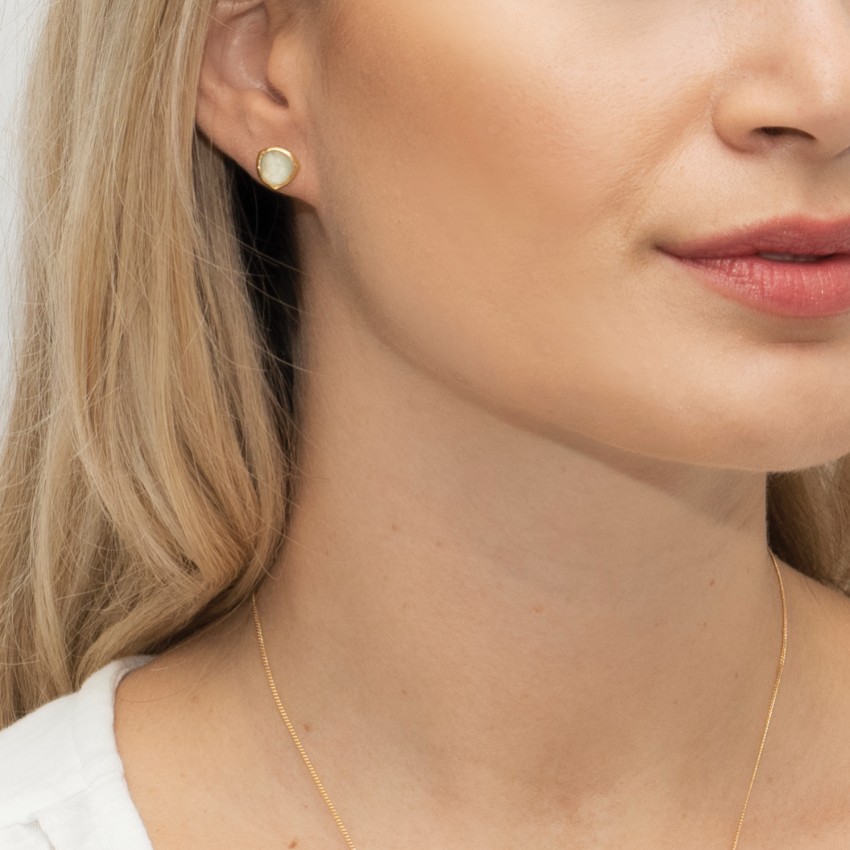 Photograph: Sarah Alexander Lemongrass Prehnite Gold Stud Earrings