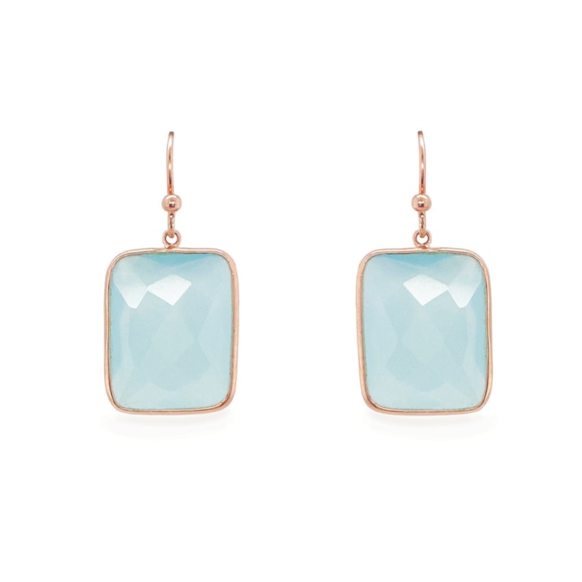 Photograph: Sarah Alexander Rendezvous Aqua Chalcedony Square Drop Earrings
