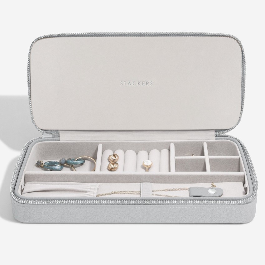 Photograph: Stackers Pebble Grey Sleek Necklace Zipped Travel Jewellery Box