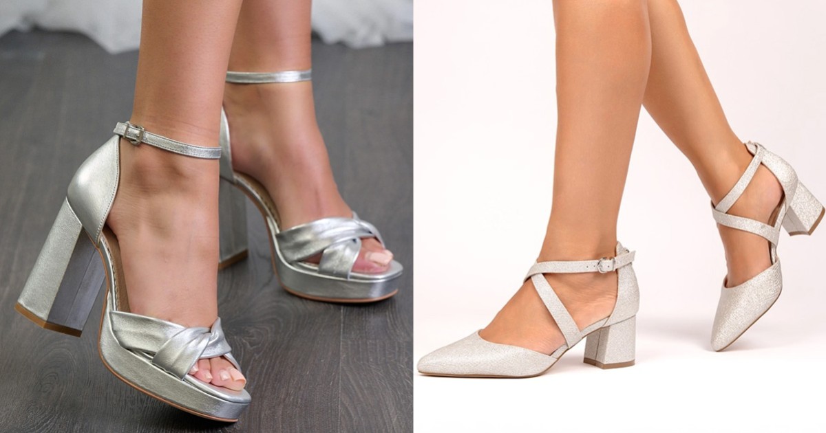 Sandales à Talons Bandolino - Bout Ouvert - Argenté Et Blanc - Modèle Slide - Occasion