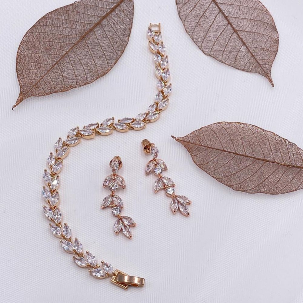 Amara Rose Gold Crystal Vine of Leaves Bracelet