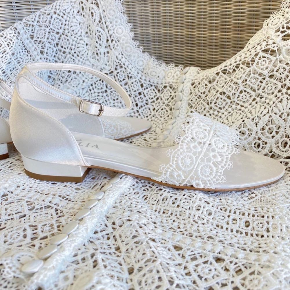 Avalia Bonnie Ivory Lace and Satin Boho Bridal Sandals