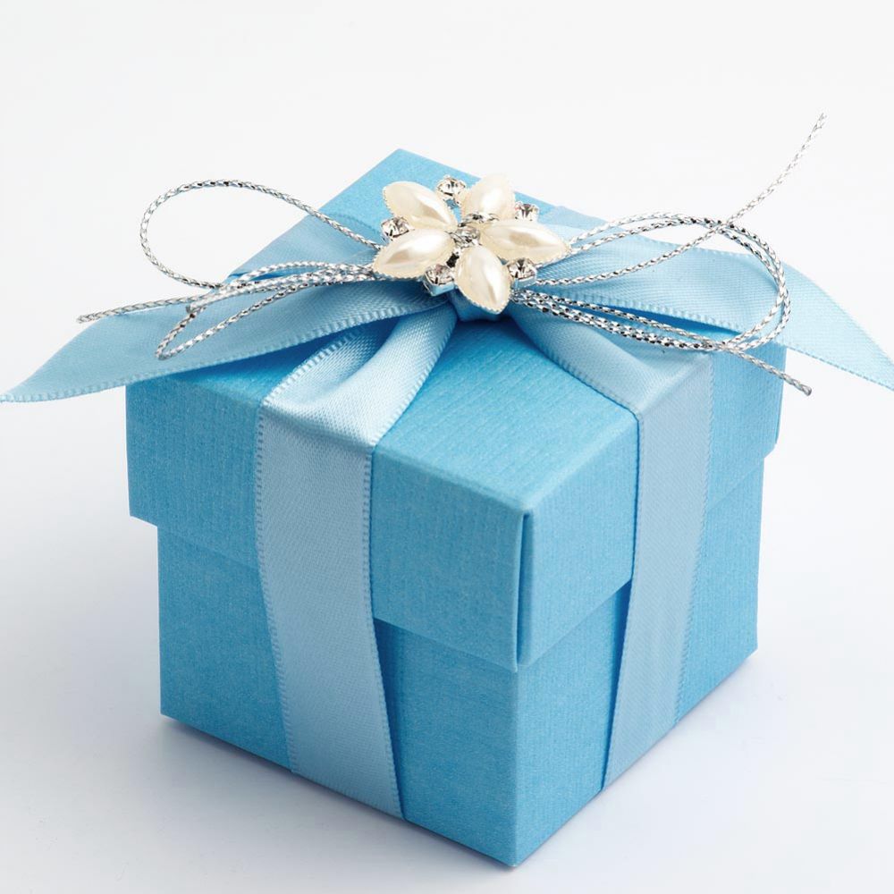 blue silk wedding favour box