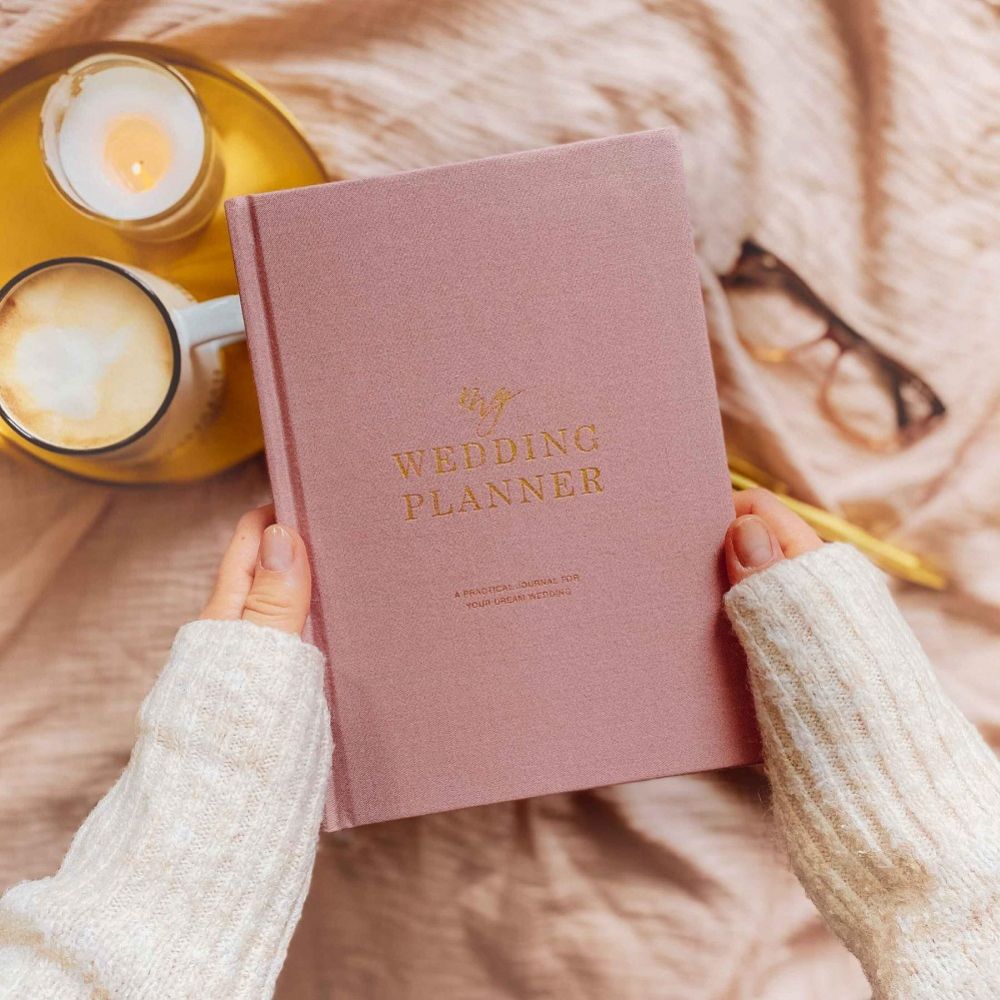 Dusty Pink Cotton Linen Wedding Planner Book with Gilded Edges