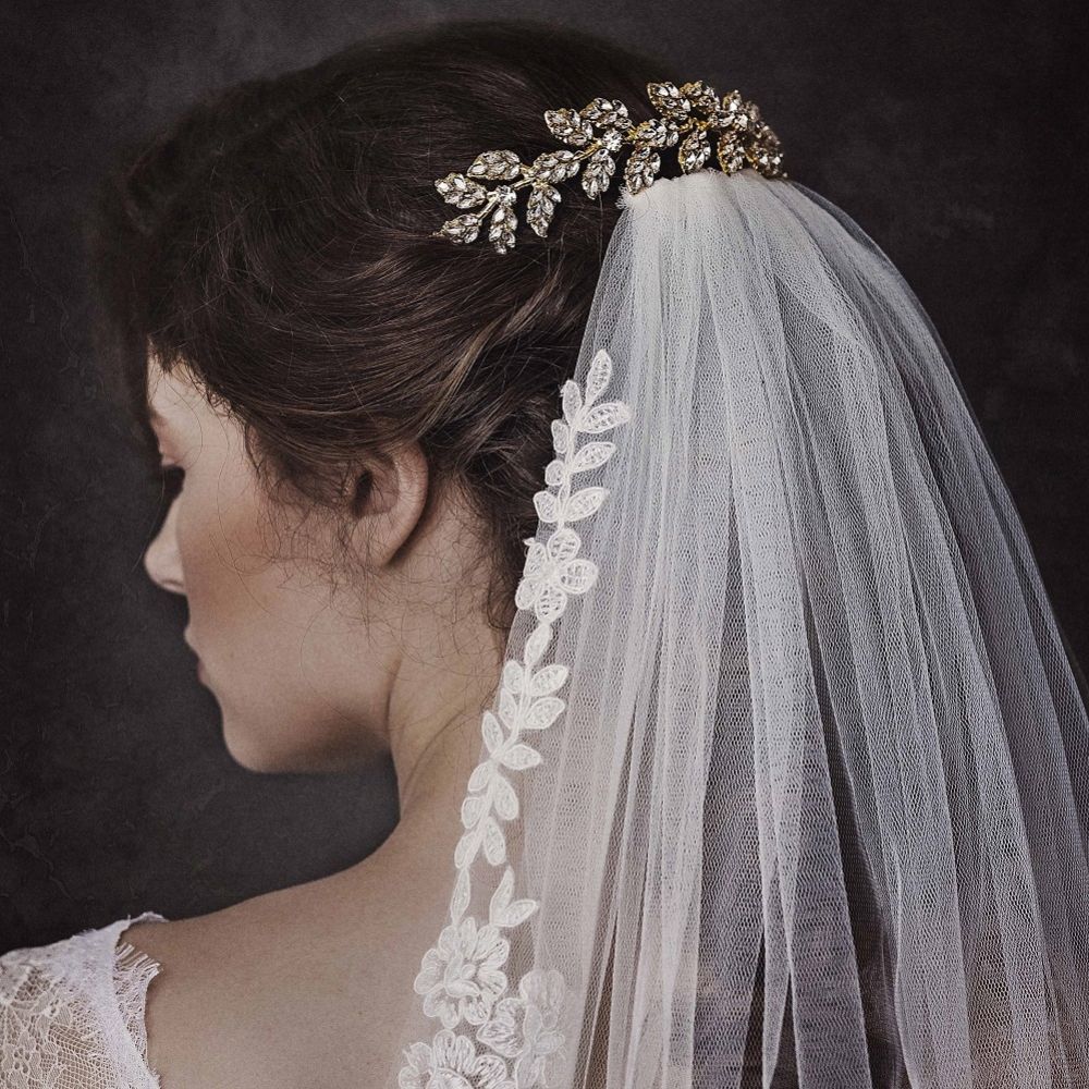 Bristol Golden Crystal Embellished Leaves Bridal Hair Comb