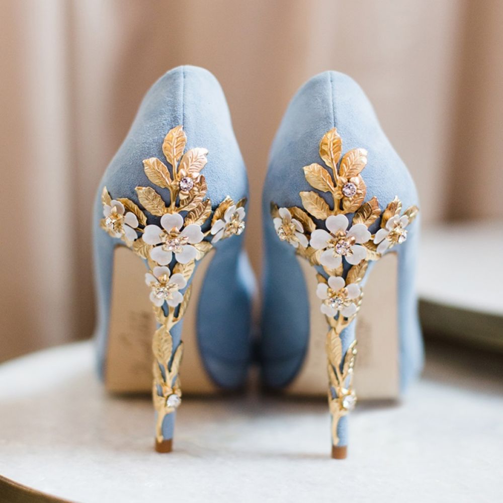 Harriet Wilde Amy Blue Blossom Embellished Heel Platform Courts