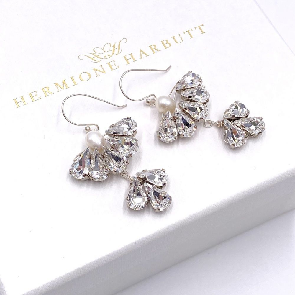 Hermione Harbutt Paris Swarovski Crystal Fan Drop Earrings