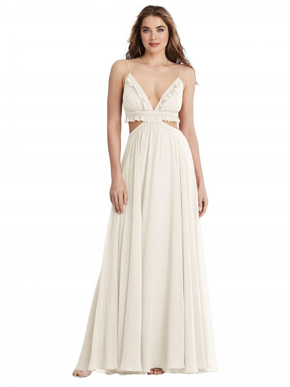 Jessie Ruffled Chiffon Cut-out Boho Maxi Wedding Dress