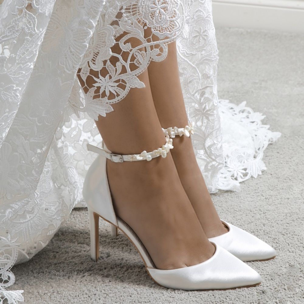  Shoes Wedding Shoes Perfect Bridal Ella Dyeable Ivory Satin Keshi Pearl Ankle Strap Court Shoe