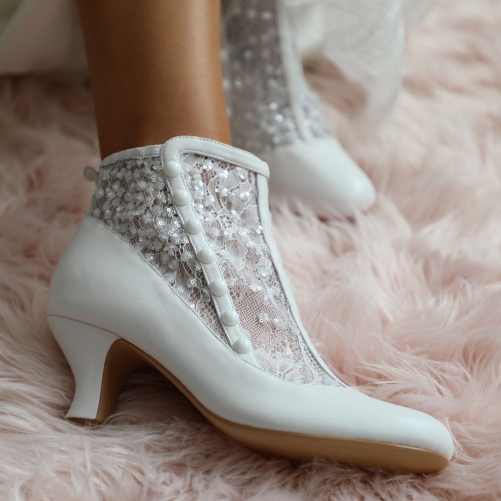 Perfect Bridal Halle Ivory Leather and Lace Wedding Ankle Boots