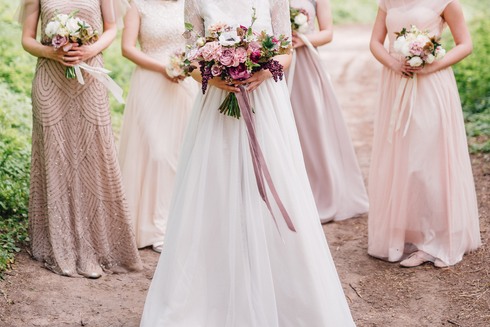 Same Colour, Different Style Mismatched Bridesmaid Dresses